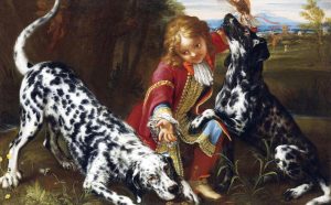 Niccolò Cassana, Bambino che gioca con due setter inglesi, olio su tela, 98 x 133 cm. Collezione privata