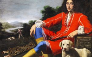 Lorenzo Lippi, Ritratto di gentiluomo con labrador, olio su tela, 93 x 137 cm. Collezione privata