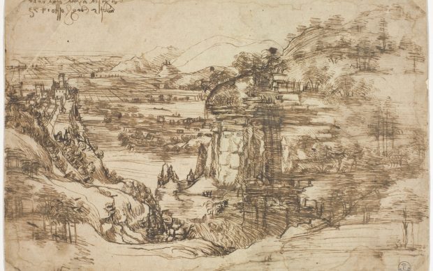 Leonardo da Vinci, Paesaggio, Gallerie degli Uffizi, Firenze