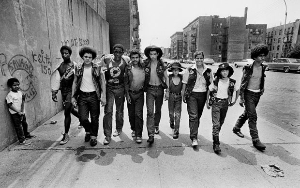 Bronx, New York City, NY. July 20th 1972. Members of the New York street gang Savage Skulls. The trademark of the, primarily Puerto Rican, gang was a sleeveless denim jacket with a skull and crossbones design on the back. Based around Fox Street, in the popular South Bronx neighborhood, the gang declared war on the drug dealers that operated in the area. Running battles were frequent with rival gangs Seven Immortals, and Savage Nomads.