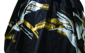 Evening dress, Autumn/Winter 1991, by Rei Kawakubo (Japanese, b. 1942) for Comme des Garçons Noir. Silk taffeta with hand painting. Collection of The Kyoto Costume Institute. © The Kyoto Costume Institute, photo by Takashi Hatakeyama.