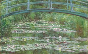 Claude Monet (French, 1840–1926) "Water Lily Pond (Japanese Bridge)",1899 Oil on canvas 32 x 40 in. (81.3 x 101.6 cm) National Gallery of Art, Washington Gift of Victoria Nebeker Coberly, in memory of her son John W. Mudd, and Walter H. and Leonore Annenberg 1992.9.1. Image Courtesy of the Fine Arts Museums of San Francisco