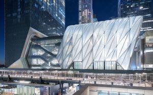 Evening View of The Shed from 30th Street, Photography by Iwan Baan, Courtesy of The Shed Design Credit: Diller Scofidio + Renfro, Lead Architect and Rockwell Group, Collaborating Architect