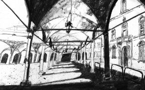 Daisy Zuo, Bologna a testa in giù, illustrazione Museo Davia Bargellini