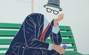 Emilio Tadini L’uomo dell’organizzazione. Weekend al parco, 1968 Acrilici su tela 162 x 130 cm collezione privata, Courtesy Fondazione Marconi, Milano