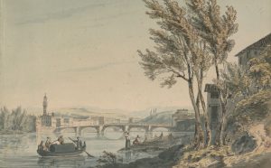 John Thomas Serres (Londra 1759-1825) Veduta dell’Arno a Firenze verso Ponte alla Carraia, 1790 penna e inchiostro, acquerello su carta