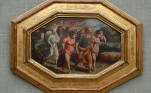 da Raffaello, inizio del XVII secolo, Fuga da Sodoma, tavola, cm. 23 x 27, metà del XVIsecolo, Urbino, Museo Albani