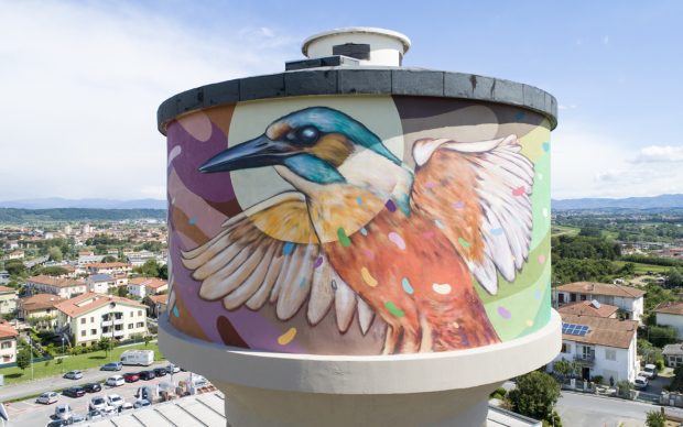 Refreshink, murale su torre dell’acqua (dettaglio), Montopoli (Pisa), Rainbow 2019. Ph. Claudio Bellosta Studio