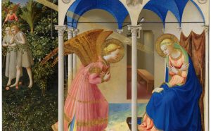 Beato Angelico, Annunciazione e Cacciata di Adamo ed Eva dall'Eden, 1425-26, dopo il restauro, Museo Nacional del Prado, Madrid