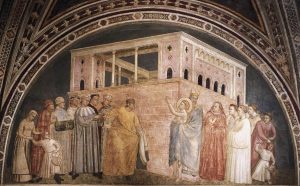 Giotto, Rinuncia dei beni, ciclo Episodi della vita di San Francesco e figure di santi francescani, 1325 ca, Basilica di Santa Croce, Firenze