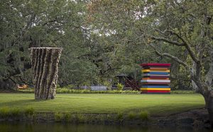 The Sydney and Walda Besthoff Sculpture Garden Expansion at the New Orleans Museum of Art, Far Left: Georg Herold, Liver of Love, 2013 Middle Left: Ursula von Rydingsvard, Dumna, 2015 Middle Right: Bernar Venet, 11 Acute Unequal Angles, 2016 Far Right: Sean Scully, Colored Stacked Frames ,2017 Photo Credit: Richard Sexton