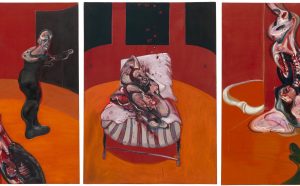 Francis Bacon, Three Studies for a Crucixion, March 1962 Oil with sand on canvas, three panels, 198.1 x 144.8 cm each Solomon R. Guggenheim Museum, New York 64.1700 © 2019 The Estate of Francis Bacon. All rights reserved / Artists Rights Society (ARS), New York/DACS, London
