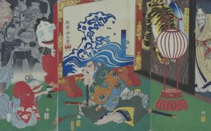 Naoyuki Conquering Monsters Cojured up by an Old Raccon Dog at the Residence of Fukushima Tsukioka Yoshitoshi　1866 National Museum of Japanese History