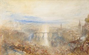 Joseph Mallord William Turner, Ein Festtag in Zürich, Aquarell und Gouache über Bleistift auf Papier, mit Auskratzung, aufgezogen, 29 x 47.8 cm, Kunsthaus Zürich, Grafische Sammlung