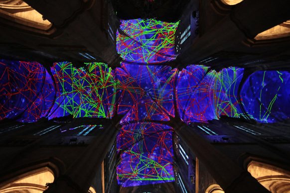 Miguel CHEVALIER, Digital Supernova, 2019, generative virtual reality installation - Creation IN SITU 2019 for Notre-Dame Cathedral in Rodez © Miguel Chevalier