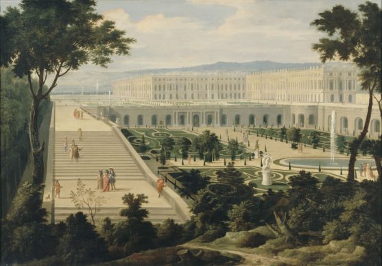 Étienne Allegrain, Veduta della Reggia di Versailles e dell’Orangerie, presa dal bacino degli Svizzeri, 1695 circa,  olio su tela. Versailles, Musée National du Château de Versailles