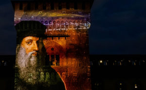 Leonardo mai visto, mapping Torre del Filarete. Photo courtesy CIVITA