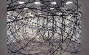 Antony Gormley, CLEARING I, 2004, 10 km of 12.7 mm square section 16 swg aluminium tube. Dimensions variable. Installation view, White Cube, London. Photograph by Stephen White, London © the artist