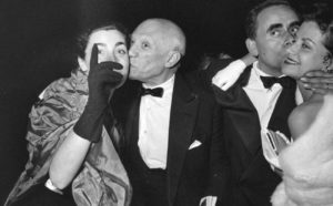 Picasso, Jacqueline, film director Henri-Georges Clouzot and his wife Vera attending the showing of Le mystère Picasso. Cannes Film Festival 1956. Photo Edward Quinn, © edwardquinn.com