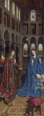 Jan van Eyck, The Annunciation , c. 1434-1436. Oil on panel, transferred onto canvas 92.7 x 36.7 cm National Gallery of Art, Washington, Andrew W. Mellon Collection