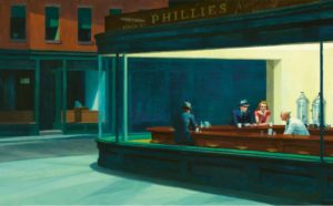 Edward Hopper, Nighthawks, 1942. The Art Institute of Chicago, Chicago, Illinois Friends of American Art Collection; Heirs of Josephine N. Hopper/ VAGA at ARS, NY/ VG Bild-Kunst, Bonn 2019