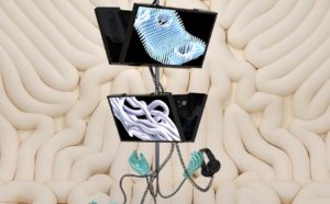 Drawing of the scenography for WEIRD SENSATION FEELS GOOD at ArkDes (2020) by ĒTER Architects