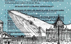 Federico Ruxo, tecnica mista su stampa di Piranesi. Courtesy Autocertificazioni Illustrate