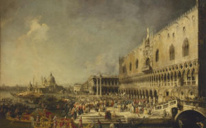 Canaletto, Ricevimento dell'Ambasciatore Francese a Palazzo Ducale, 1726-1727, olio su tela, Nuovo Ermitage - stanza 238