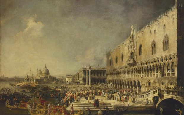 Canaletto, Ricevimento dell'Ambasciatore Francese a Palazzo Ducale, 1726-1727, olio su tela, Nuovo Ermitage - stanza 238
