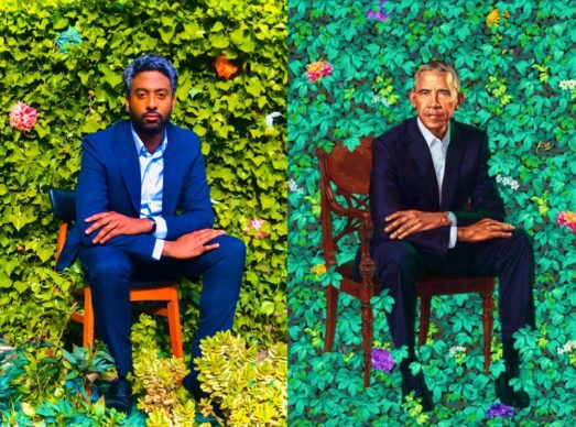 Kehinde Wiley, President Barack Obama (2018). Wiley’s portrait includes flowers from Kenya, flowers from Hawaii and the state flower of Chicago. Reworked by Peter Brathwaite with body exfoliate puff sponges. Rediscovering #blackportraiture through #gettymuseumchallenge. #gettychallenge