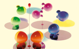 Stefano Giovannoni, Lilliput, 1993, prodotti da Alessi, spargisale e spargipepe in resina termoplastica e acciaio. Credito fotografico: © Giovannoni Design, Milano