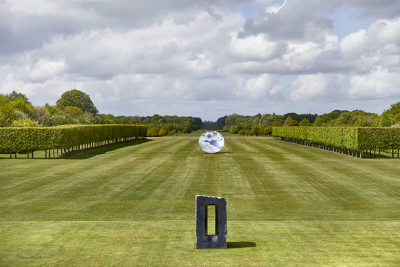 Untitled, 1997, Kilkenny limestone. Courtesy the artist. Sky Mirror, 2018, stainless steel. Courtesy the artist and Lisson Gallery. © Anish Kapoor. All rights reserved DACS, 2020 Photo: Pete Huggins