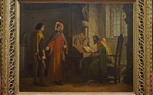 Mochi-Dante che presenta Giotto a Guido Novello da Polenta