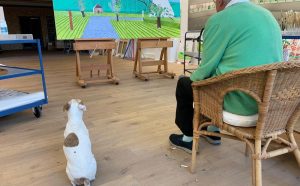 David & Ruby in the Normandy studio May 25th 2020 © David Hockney Photo credit Jean-Pierre Gonçalves de Lima