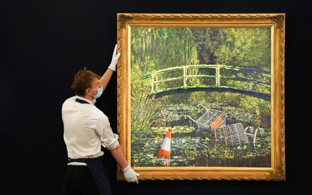 Banksy, Show me the Monet, 2005, oil on canvas, 143.1 x 143.4 cm. Estimate £3-5 million. Photo by Michael Bowles/Getty Images for Sotheby's. Copyright Sotheby's