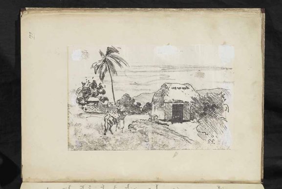 The manuscript of Avant et après by Paul Gauguin, Landscape with a hut and palm trees, traced monotype. Image © The Courtauld. All works are by Paul Gauguin