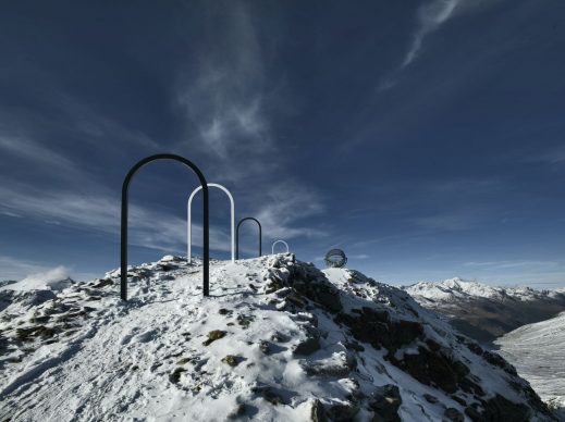 Olafur Eliasson, Our glacial perspectives, 2020. Steel, coloured glass. Installation view Grawand Mountain, Hochjochferner glacier, South Tyrol. Photo Oskar Da Riz. Commissioned by Talking Waters Society © 2020 Olafur Eliasson