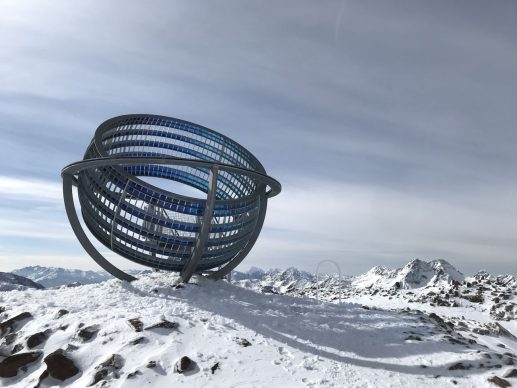 Olafur Eliasson, Our glacial perspectives, 2020. Steel, coloured glass Installation view Grawand Mountain, Hochjochferner glacier, South Tyrol. Photo Studio Olafur Eliasson. Commissioned by Talking Waters Society © 2020 Olafur Eliasson