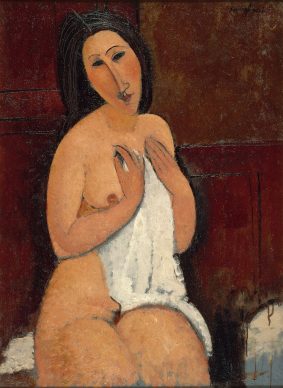Amedeo Modigliani, Nu à la chemise, 1917. Huile sur toile, 92 x 67,5 cm. LaM, Villeneuve d’Ascq, ancienne collection Roger Dutilleul. Photo Philip Bernard
