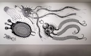 Cemelesai Takivalet, Virus Series, 2020, paint on wall, 900×400 cm. Courtesy of the Artist and Taipei Fine Arts Museum