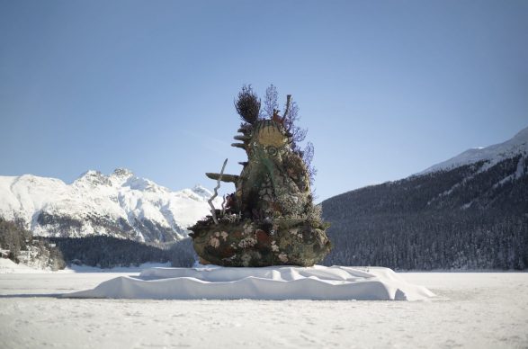 Damien Hirst, The Monk, 2014. Installation image of Lake St. Moritz, 2020. Photographed by Felix Friedmann © Damien Hirst and Science Ltd. All rights reserved, DACS 2020