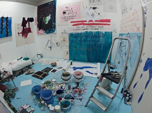 Exorcism of the last painting I ever made, 1996 Performance, dimensions of room. 390 × 430 cm (153.50 × 169.25 in), other dimensions variable. © Tracey Emin. All rights reserved, DACS/Artimage 2020
