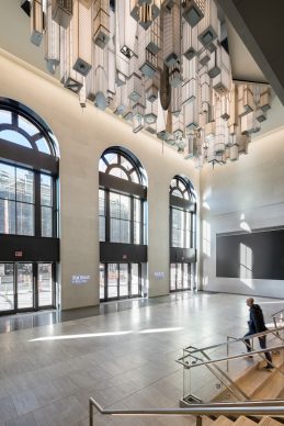 Elmgreen & Dragset. The Hive, 2020. Stainless steel, aluminum, polycarbonate, LED lights, and lacquer. Commissioned by Empire State Development in partnership with Public Art Fund for Moynihan Train Hall. Photo: Nicholas Knight, courtesy Empire State Development and Public Art Fund, NY