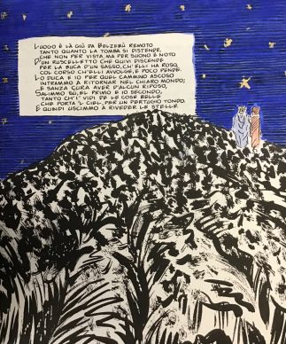 "La Divina Commedia - The New Manuscript”, ultimo canto dell’Inferno (copiato a mano, illustrato e colorato con pigmenti in oro 24 kt e lapislazzuli)