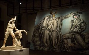 Vista dell'allestimento della mostra Savinio. Incanto e mito, allestita al Museo Nazionale Romano, Palazzo Altemps, Roma, fino al 13 giugno 2021. Photo Studiozabalik