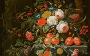 Abraham Mignon, Still Life of Flowers and Fruit, c.1670. Canvas, 75 x 63 cm. Mauritshuis, The Hague