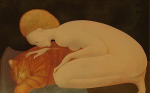 Leonor Fini, Figura con gatto. Anni '70. Litografia cm. 52X74. © Marianna Accerboni