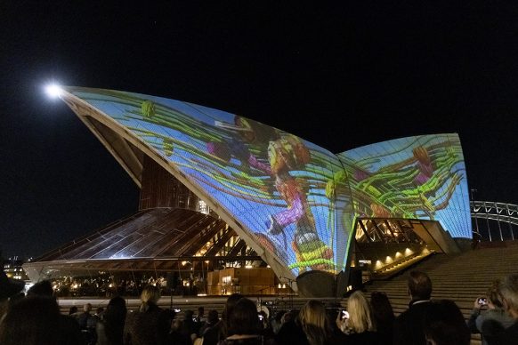 Art Gallery of New South Wales celebrates 150th  Anniversary with 'Badu Gili: Wonder Women'  featuring work of six female Aboriginal artists  projected onto the sails of Sydney Opera House. Photo credit: Brook Mitchell/Getty Images for Art  Gallery of NSW