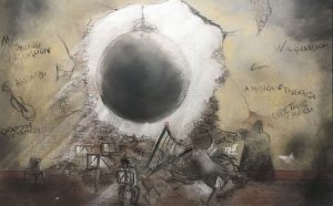 Bozzetto della scenografia del film Prova d'orchestra di Federico Fellini. Courtesy Dante Ferretti