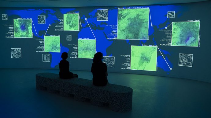Earth Bits – Sensing the Planetary, installation view: Planet Calls: Imaging Climate Change. by Dotdotdot. maat – Museum of Art, Architecture and Technology (Lisbon), 2021 © Courtesy of Dotdotdot